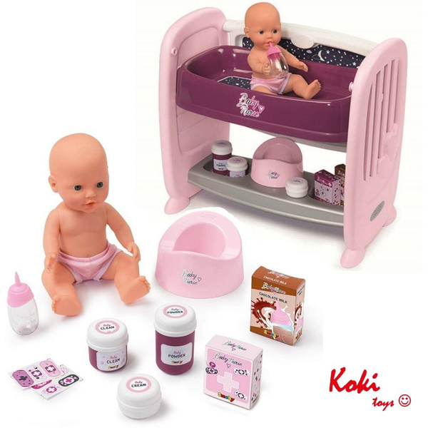 220353 Smoby Baby Nurse - Łóżeczko dla lalki 2w1 + Lalka funkcyjna