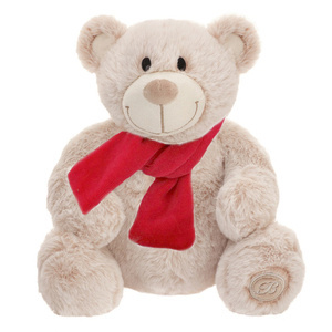 Miś Jacobe beżowy 35 cm z czerwonym szalikiem