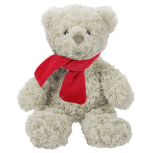 Miś Charlie ecru 33 cm z czerwonym szalikiem