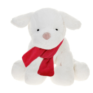 Pies Renee biały 30 cm z czerwonym szalikiem